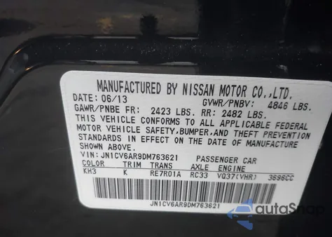 2013 Infiniti G37X z USA, uszkodzony, nr VIN JN1CV6AR9DM763621